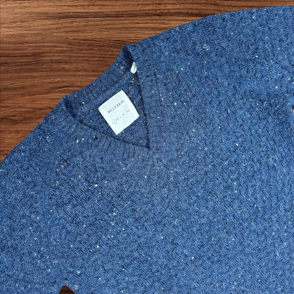 Billy Reid Alpaca Wool‎ V-neck Chunky Marled Blue Knit Pullover Sweater Small